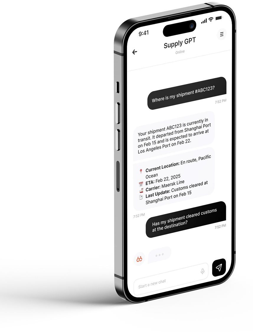 SupplyHoop mobile application interface showing supply chain management features
