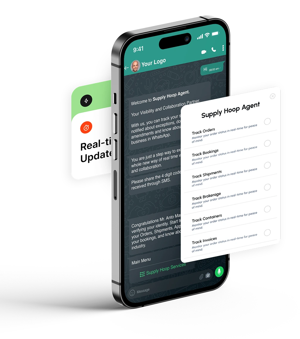 SupplyHoop mobile application interface showing supply chain management features